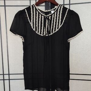 H&M Black Blouse with White Lace Detail